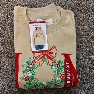 Festive Beige Sweatshirt with Red and Green Design (1114)